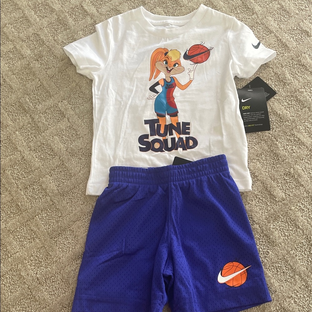 Nike White Tune Squad Tee with Royal Purple Mesh Shorts